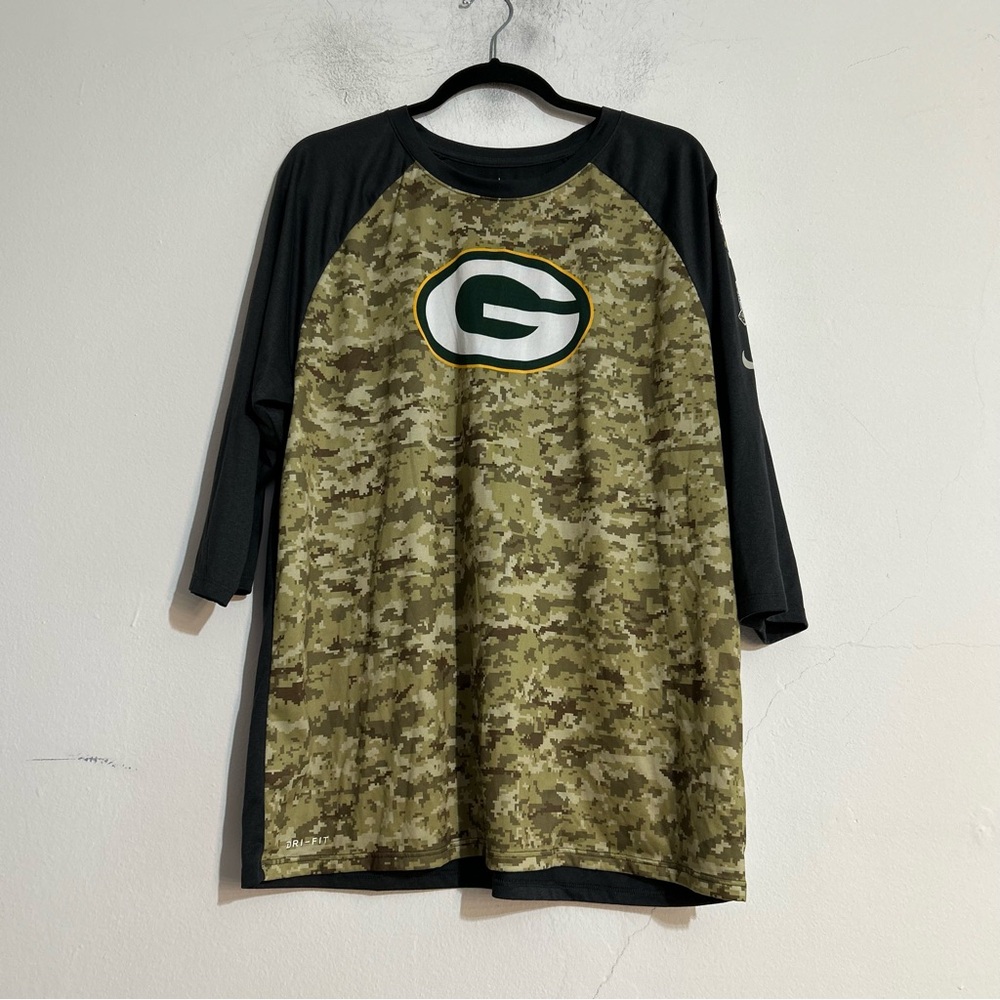 NFL Nike Tee Green Bay Packers On Field Apparel Camo Flag Athletic Fit XL
